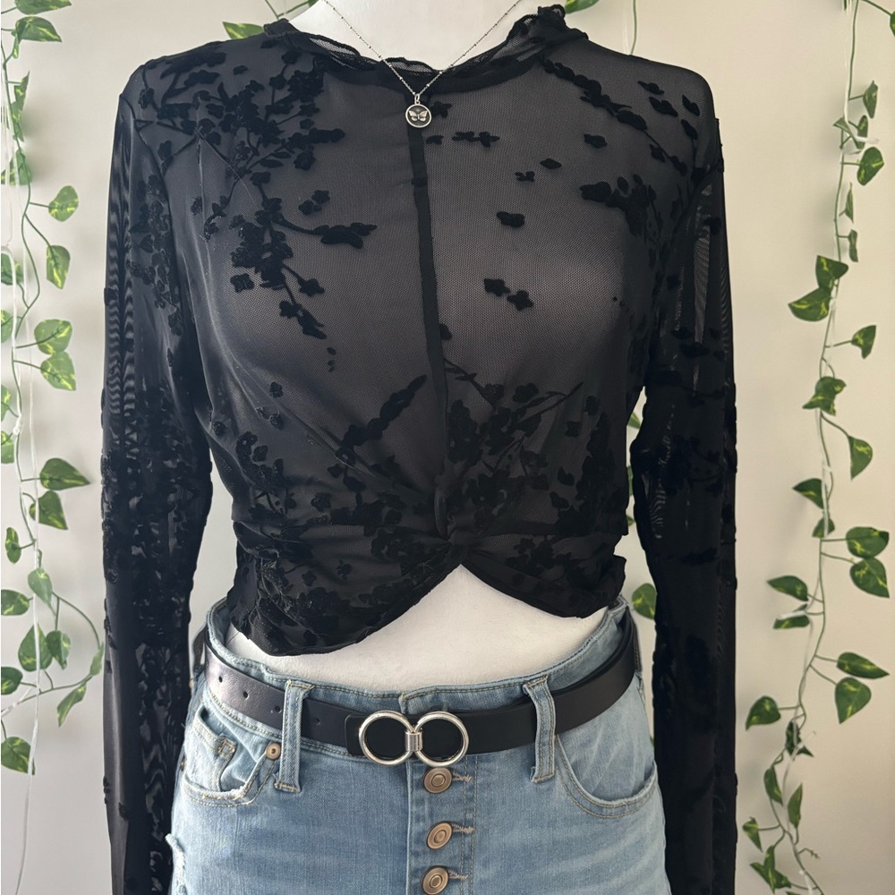 Black Sheer Floral Top